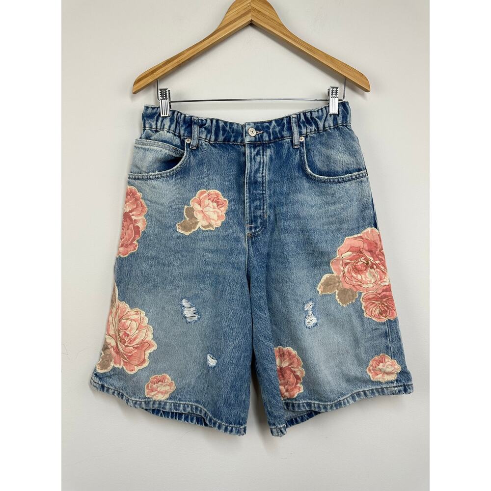Free People Garden State Long Shorts 31 Denim Floral Distressed Y2K Boho - Picture 5 of 13